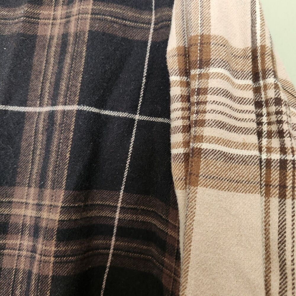Spoon Jeans Crop Brown and Cream Check Flannel Button Down, Medium - Picture 2 of 8